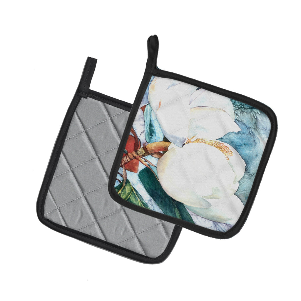 Flower - Magnolia Pot Holder Set of 2 Heat Resistant Quilted Hot Pads 7.5 x 7.5 Inch, Insulated Kitchen Trivets for Cooking & Baking