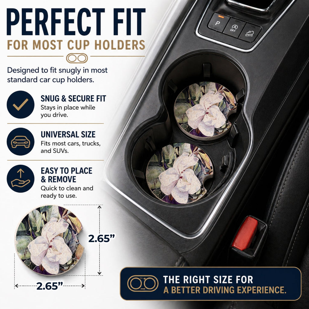 Flower - Magnolia Set of 2 Cup Holder Car Coasters Absorbent Round Sandstone Coasters Gifts for Men or Women, 2.5, Multicolor