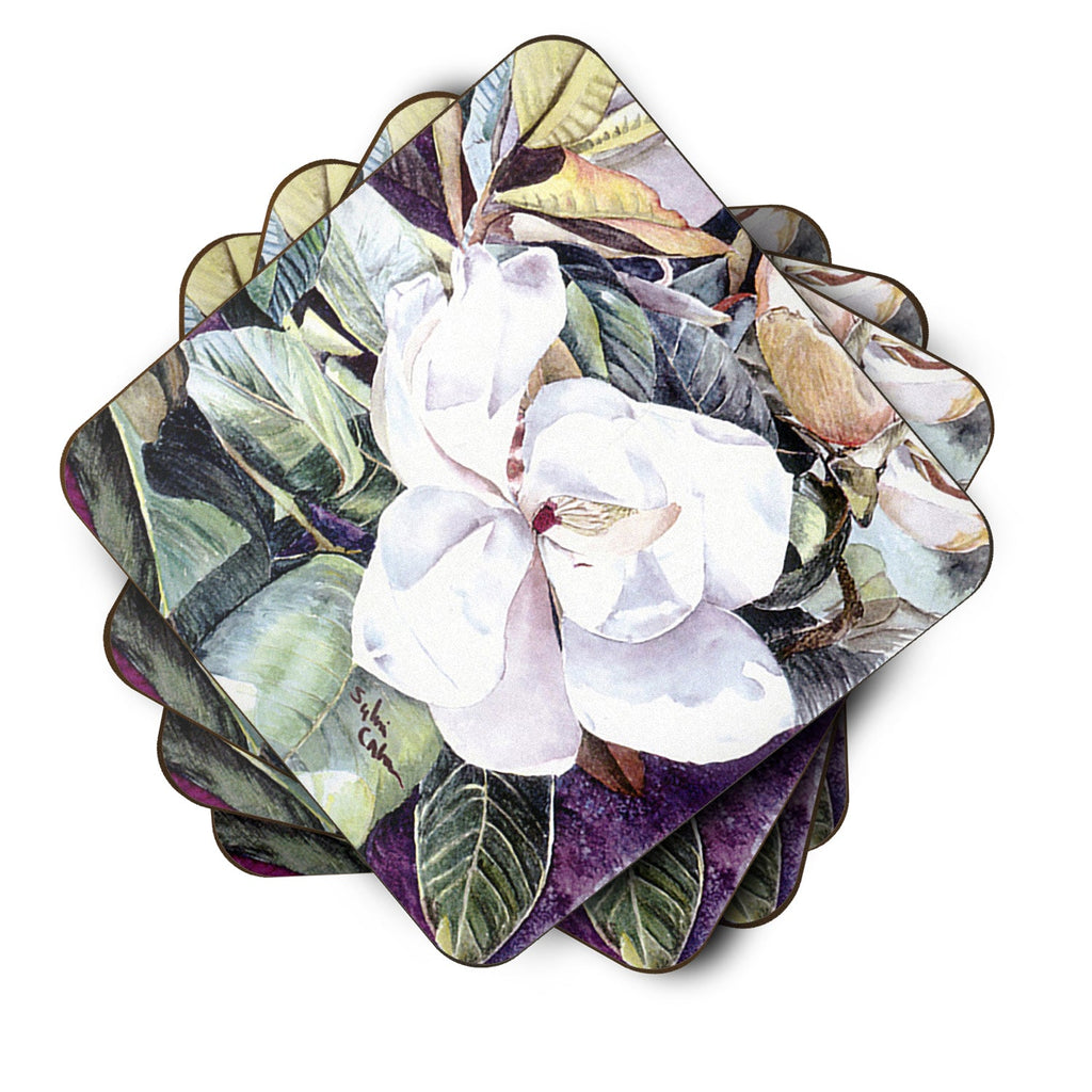 Flower - Magnolia Foam Coasters Set of 4 Cup Coasters for Indoor Outdoor, Tabletop Protection, Anti Slip, Mouse pad Material