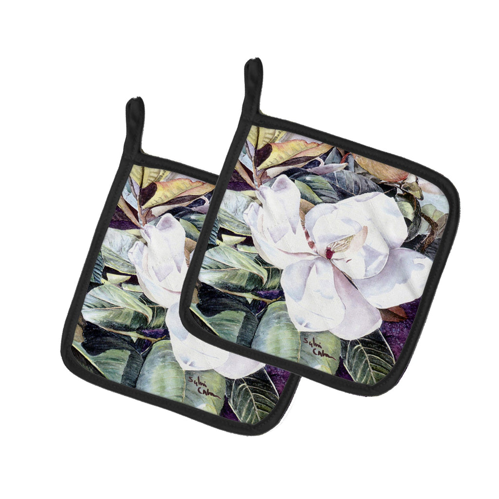 Flower - Magnolia Pot Holder Set of 2 Heat Resistant Quilted Hot Pads 7.5 x 7.5 Inch, Insulated Kitchen Trivets for Cooking & Baking