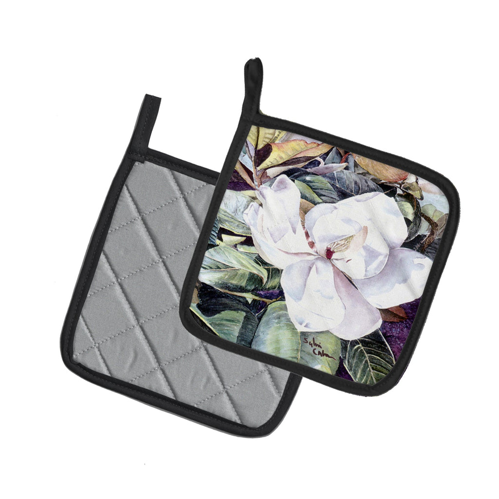 Flower - Magnolia Pot Holder Set of 2 Heat Resistant Quilted Hot Pads 7.5 x 7.5 Inch, Insulated Kitchen Trivets for Cooking & Baking