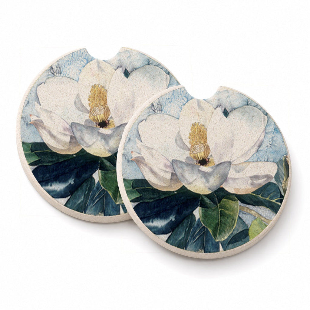 Flower - Magnolia Set of 2 Cup Holder Car Coasters Absorbent Round Sandstone Coasters Gifts for Men or Women, 2.5, Multicolor