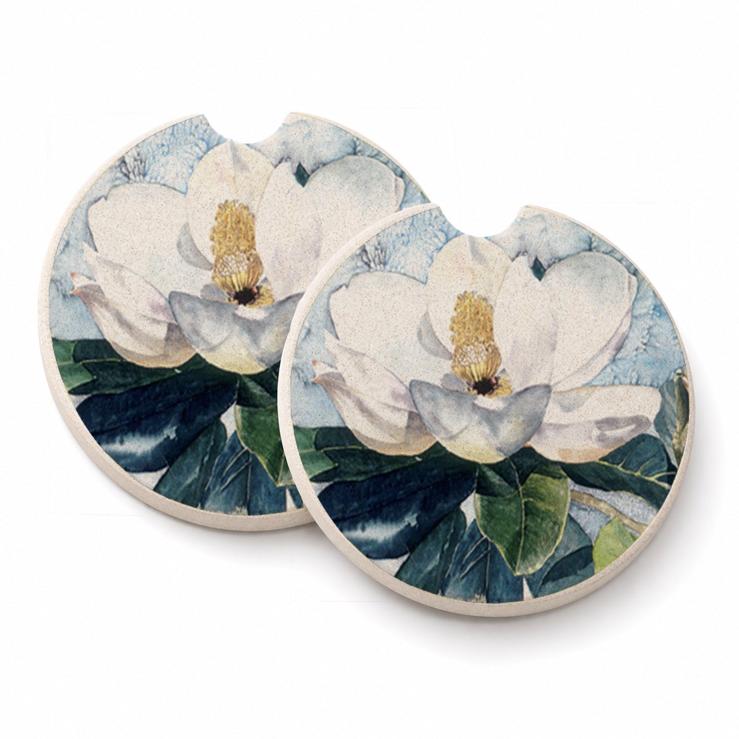 Flower - Magnolia Set of 2 Cup Holder Car Coasters Absorbent Round Sandstone Coasters Gifts for Men or Women, 2.5, Multicolor