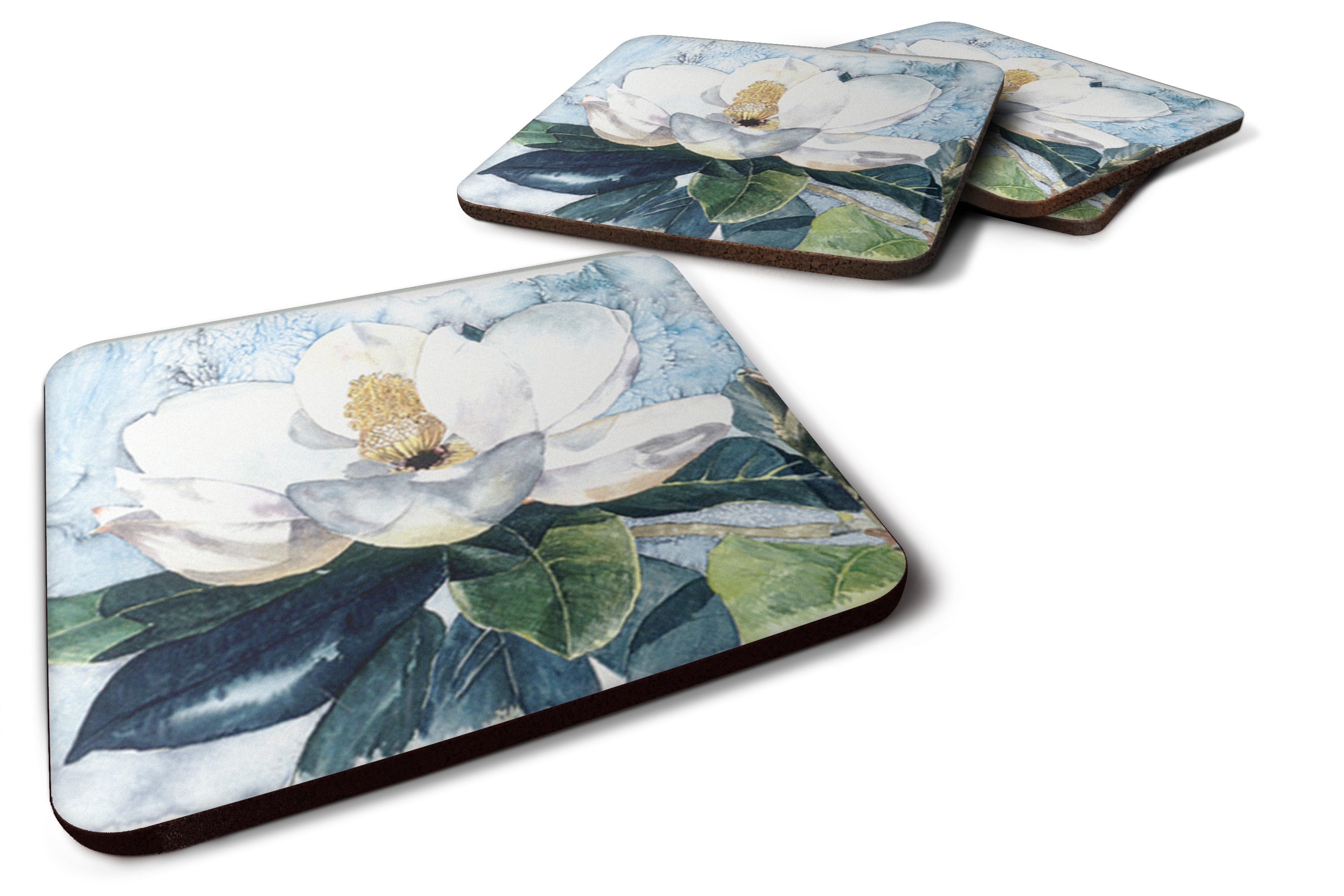 Flower - Magnolia Foam Coasters Set of 4 Cup Coasters for Indoor Outdoor, Tabletop Protection, Anti Slip, Mouse pad Material