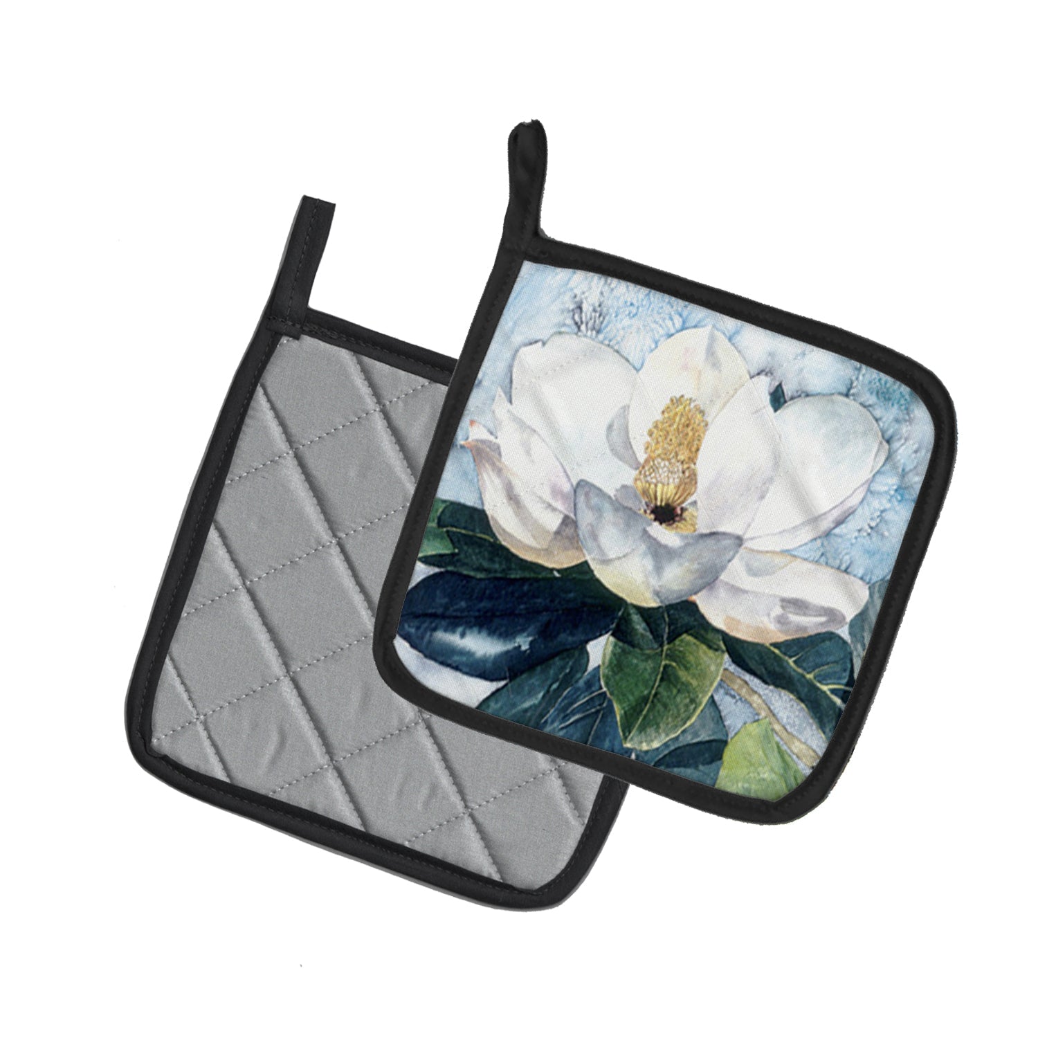 Flower - Magnolia Pot Holder Set of 2 Heat Resistant Quilted Hot Pads 7.5 x 7.5 Inch, Insulated Kitchen Trivets for Cooking & Baking