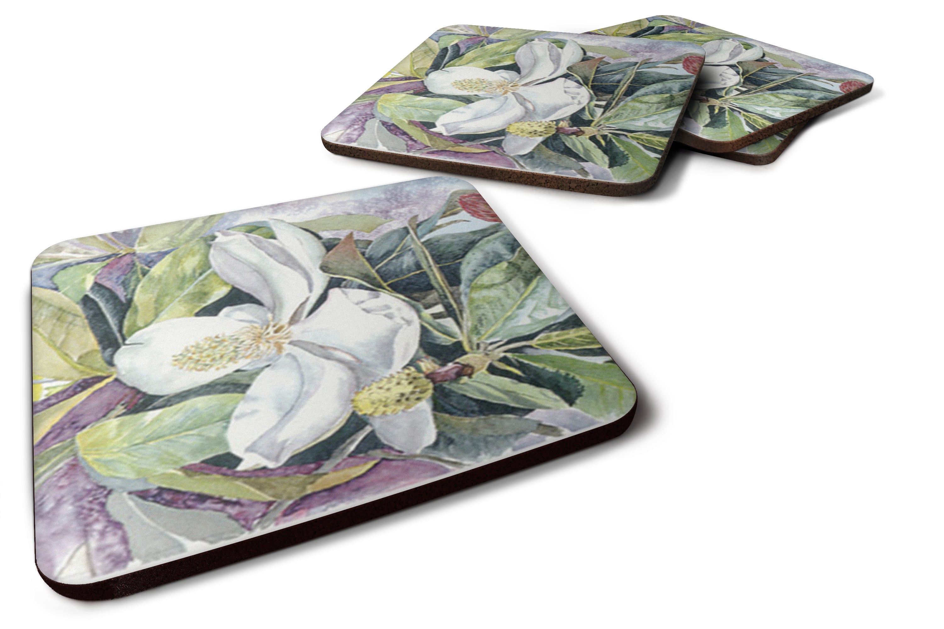 Flower - Magnolia Foam Coasters Set of 4 Cup Coasters for Indoor Outdoor, Tabletop Protection, Anti Slip, Mouse pad Material