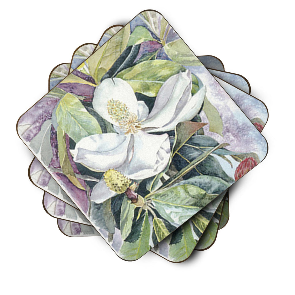 Flower - Magnolia Foam Coasters Set of 4 Cup Coasters for Indoor Outdoor, Tabletop Protection, Anti Slip, Mouse pad Material