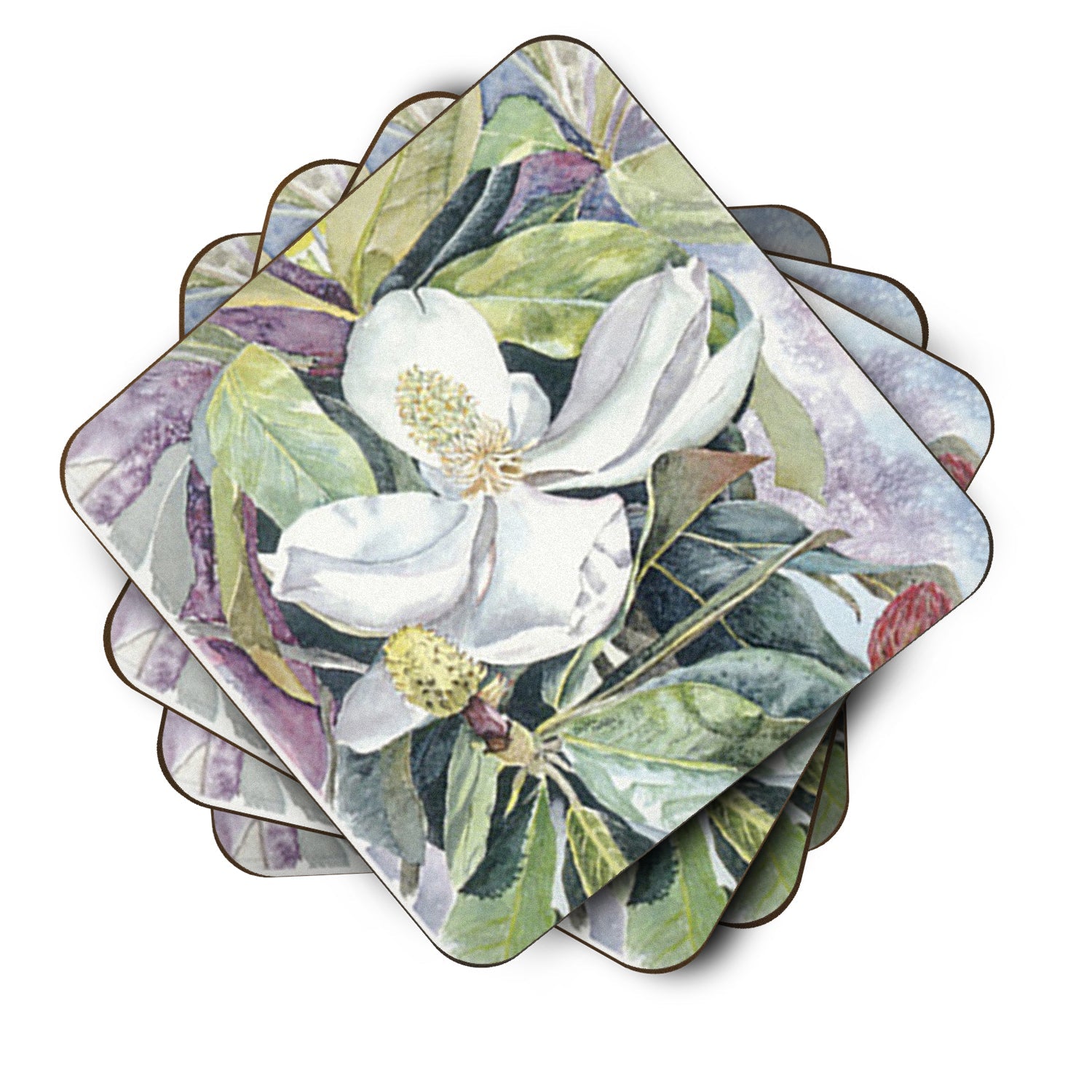 Flower - Magnolia Foam Coasters Set of 4 Cup Coasters for Indoor Outdoor, Tabletop Protection, Anti Slip, Mouse pad Material