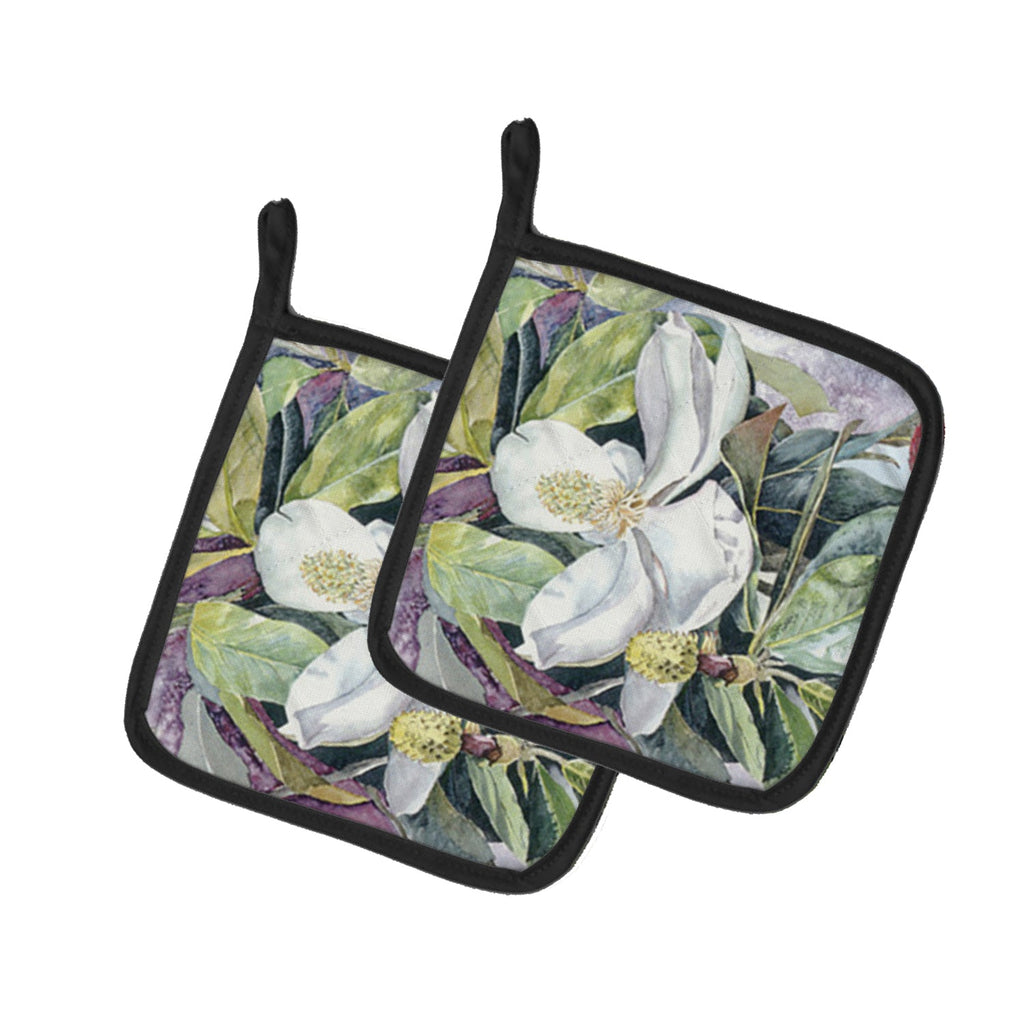 Flower - Magnolia Pot Holder Set of 2 Heat Resistant Quilted Hot Pads 7.5 x 7.5 Inch, Insulated Kitchen Trivets for Cooking & Baking