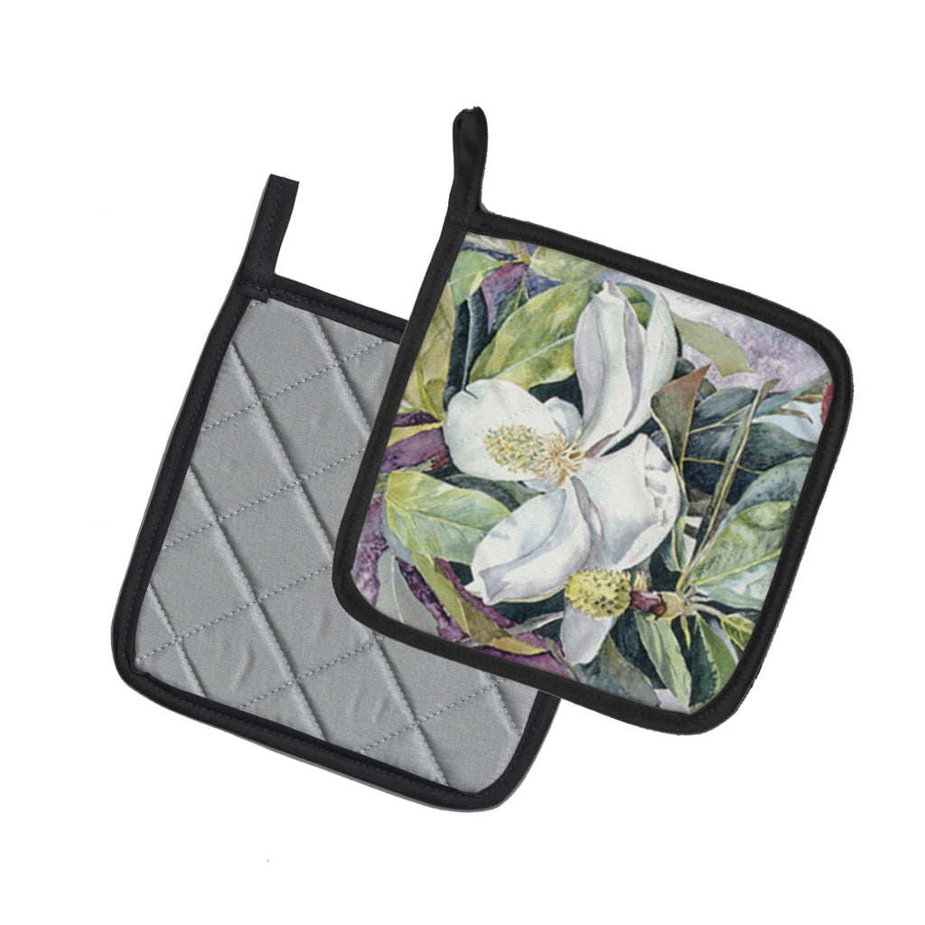 Flower - Magnolia Pot Holder Set of 2 Heat Resistant Quilted Hot Pads 7.5 x 7.5 Inch, Insulated Kitchen Trivets for Cooking & Baking
