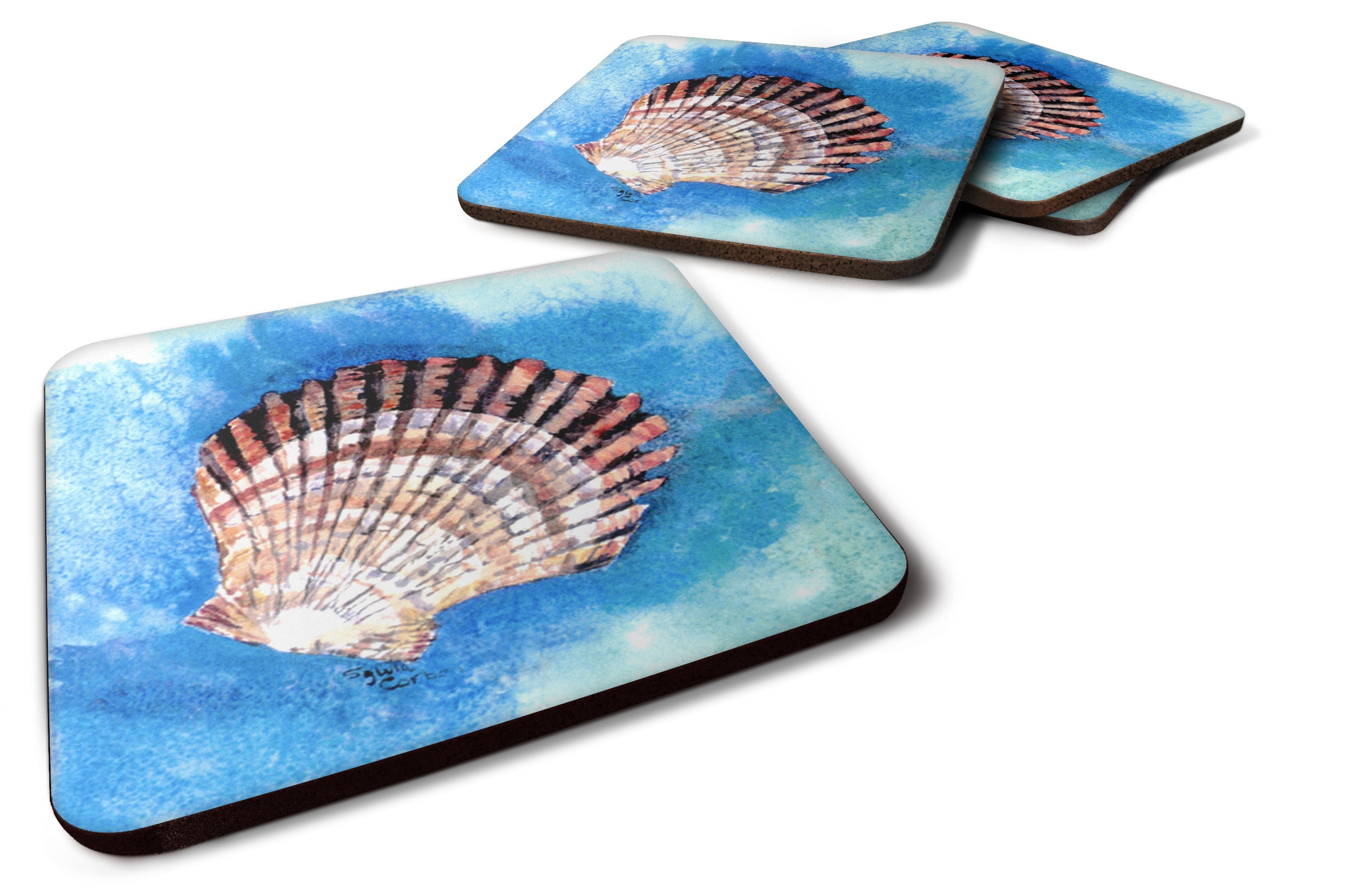 Scallop Sea Shell Foam Coasters Set of 4 Cup Coasters for Indoor Outdoor, Tabletop Protection, Anti Slip, Mouse pad Material