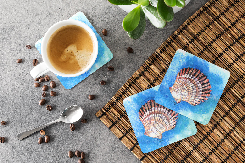 Scallop Sea Shell Foam Coasters Set of 4 Cup Coasters for Indoor Outdoor, Tabletop Protection, Anti Slip, Mouse pad Material
