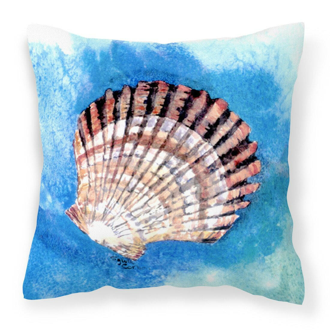 Scallop Sea Shell Decorative Throw Pillow 14x14 Indoor Outdoor Accent Cushion, Fabric Cover with Insert for Sofa, Bed, Porch & Living Room