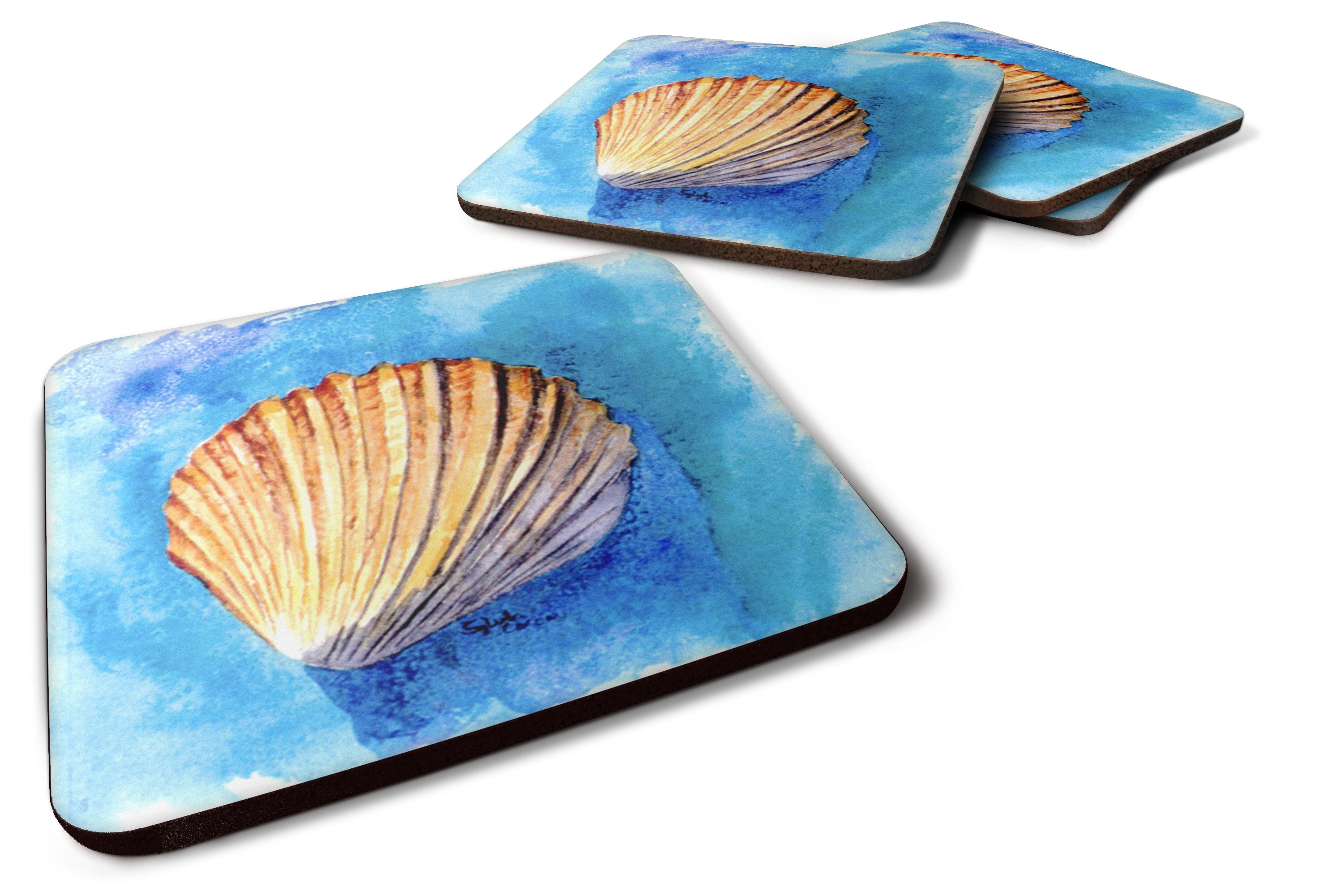 Shells Foam Coasters Set of 4 Cup Coasters for Indoor Outdoor, Tabletop Protection, Anti Slip, Mouse pad Material