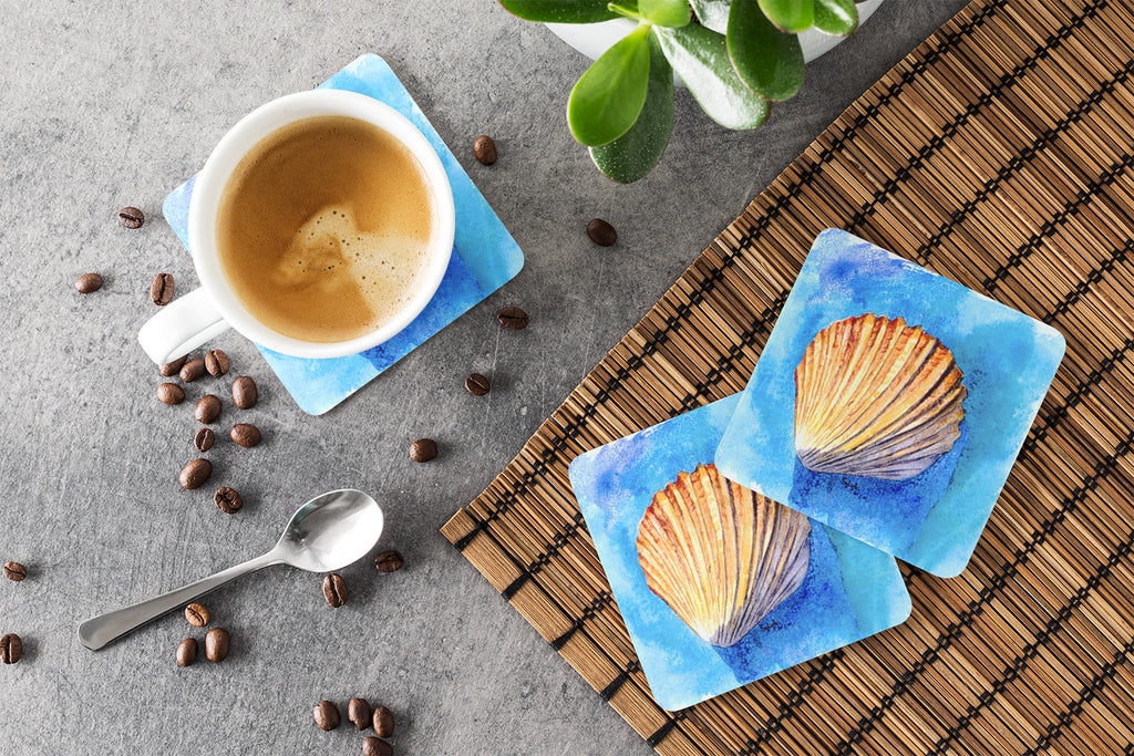 Shells Foam Coasters Set of 4 Cup Coasters for Indoor Outdoor, Tabletop Protection, Anti Slip, Mouse pad Material
