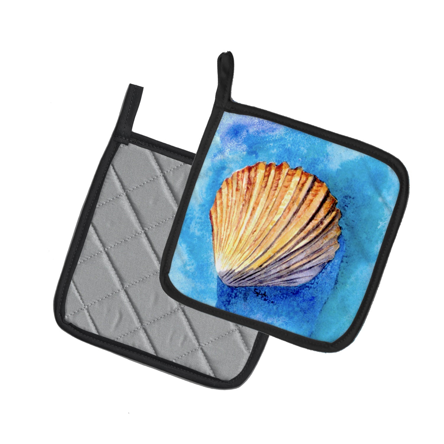 Shells Pot Holder Set of 2 Heat Resistant Quilted Hot Pads 7.5 x 7.5 Inch, Insulated Kitchen Trivets for Cooking & Baking