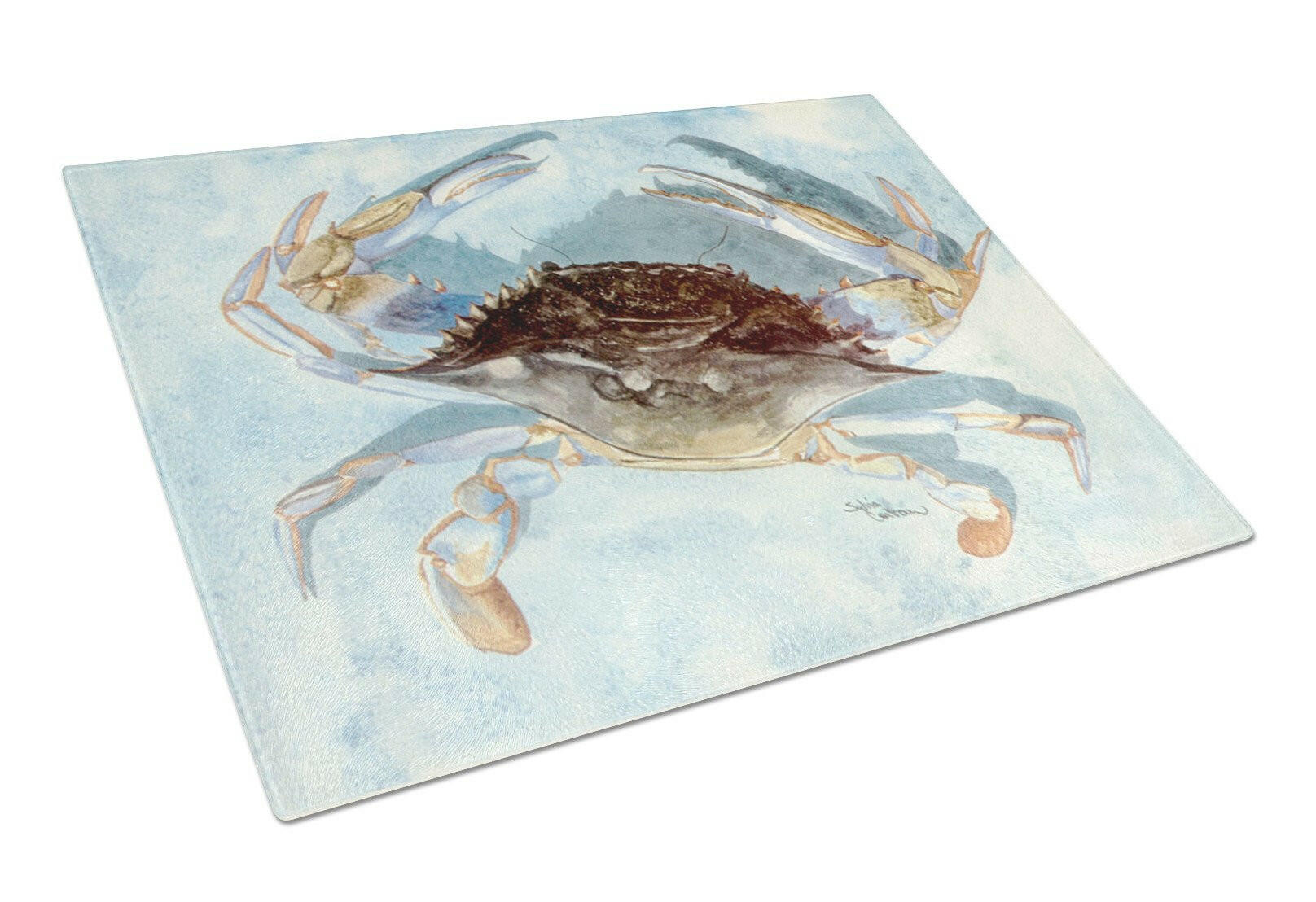 Blue Crab Cutting Board Tempered Glass Kitchen Cutting Surface, Heat Resistant Chopping, Non-Slip Feet, Food Prep & Serving