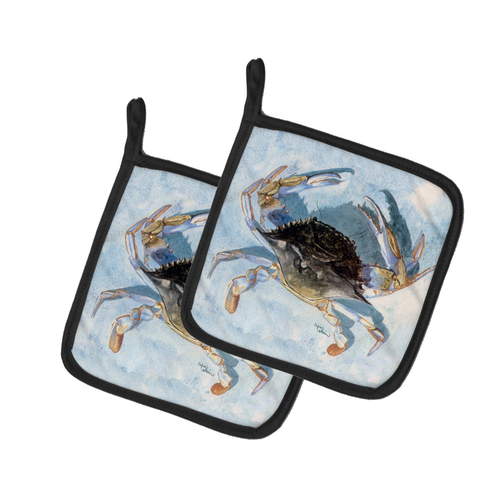 Blue Crab Pot Holder Set of 2 Heat Resistant Quilted Hot Pads 7.5 x 7.5 Inch, Insulated Kitchen Trivets for Cooking & Baking