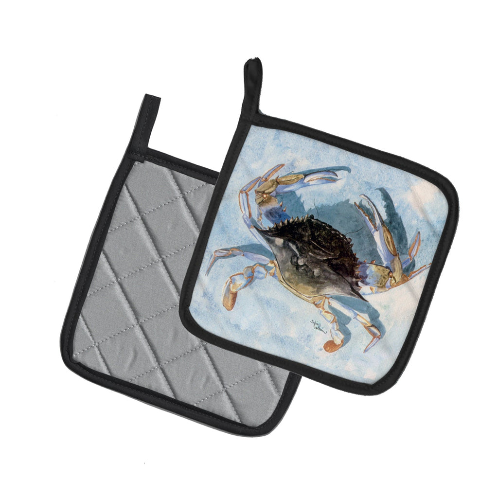 Blue Crab Pot Holder Set of 2 Heat Resistant Quilted Hot Pads 7.5 x 7.5 Inch, Insulated Kitchen Trivets for Cooking & Baking