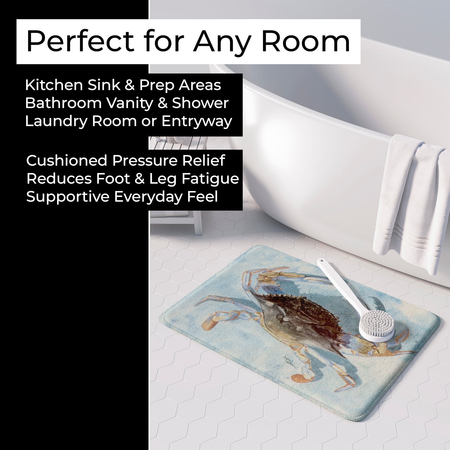 Blue Crab Memory Foam Kitchen Mat Machine Washable Anti-Fatigue Cushion Comfort Bath or Kitchen Rug