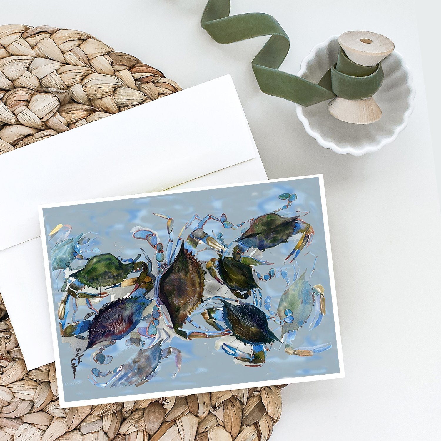 Crab Greeting Cards Pack of 8 Blank Cards with Envelopes Whimsical A7 Size 5x7