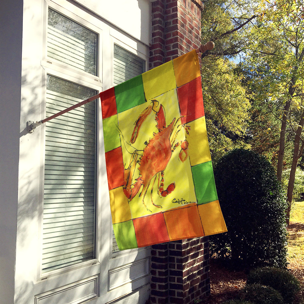 Crab Bright Yellow Orange and Greeen House Flag 28x40 Porch Sleeve Pole Decorative Outside Yard Banner Artwork Wall Hanging, Polyester