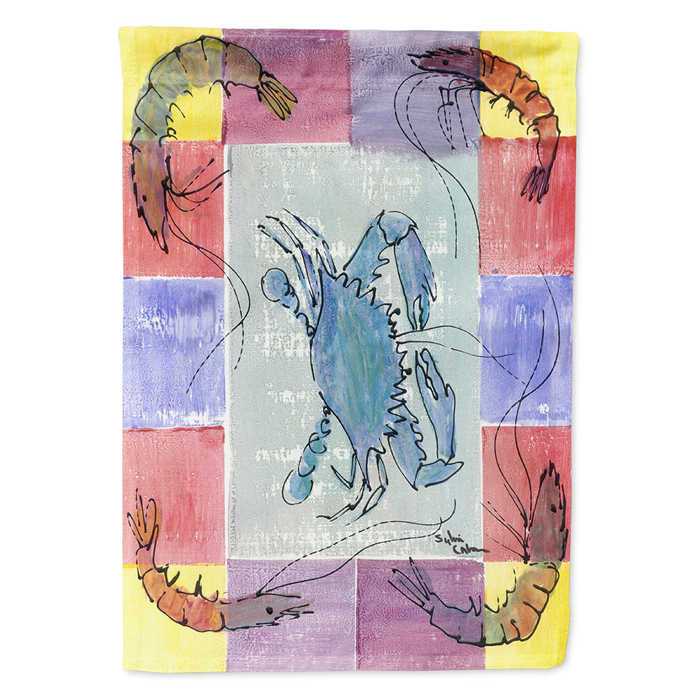 Crab and Shrimp House Flag 28x40 Porch Sleeve Pole Decorative Outside Yard Banner Artwork Wall Hanging, Polyester
