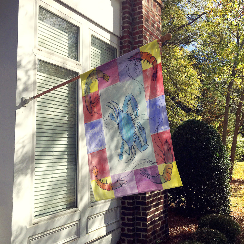 Crab and Shrimp House Flag 28x40 Porch Sleeve Pole Decorative Outside Yard Banner Artwork Wall Hanging, Polyester