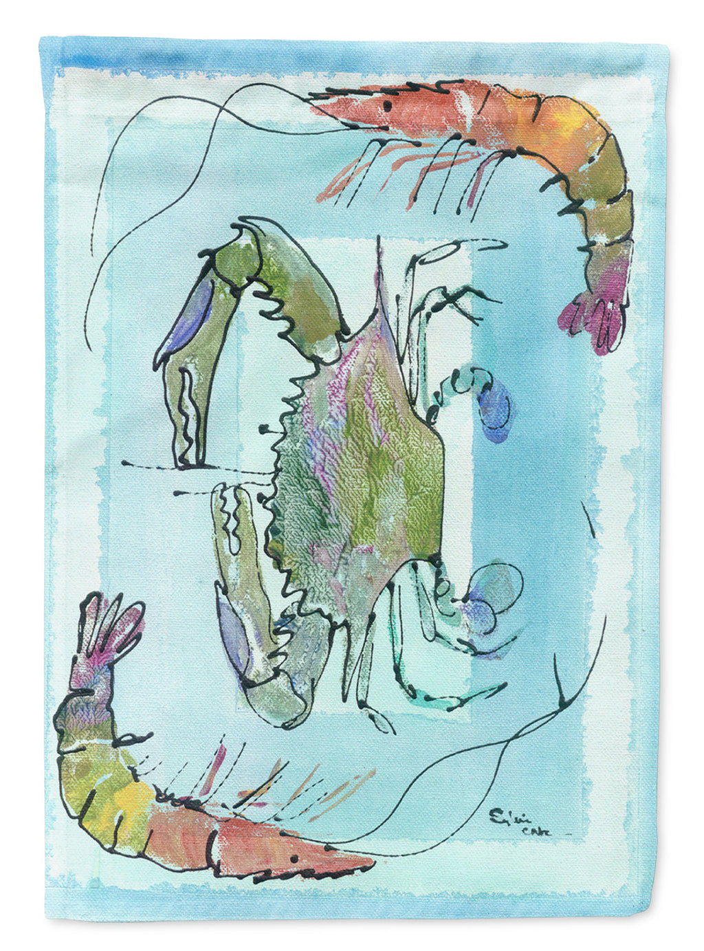 Crab and Shrimp House Flag 28x40 Porch Sleeve Pole Decorative Outside Yard Banner Artwork Wall Hanging, Polyester