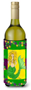 Mardi Gras Mermaid Wine Bottle Hugger Gift Sleeve for Standard 750 ml Bottles, Insulated Reusable Also Fits Mini Shot & Pint Bottles