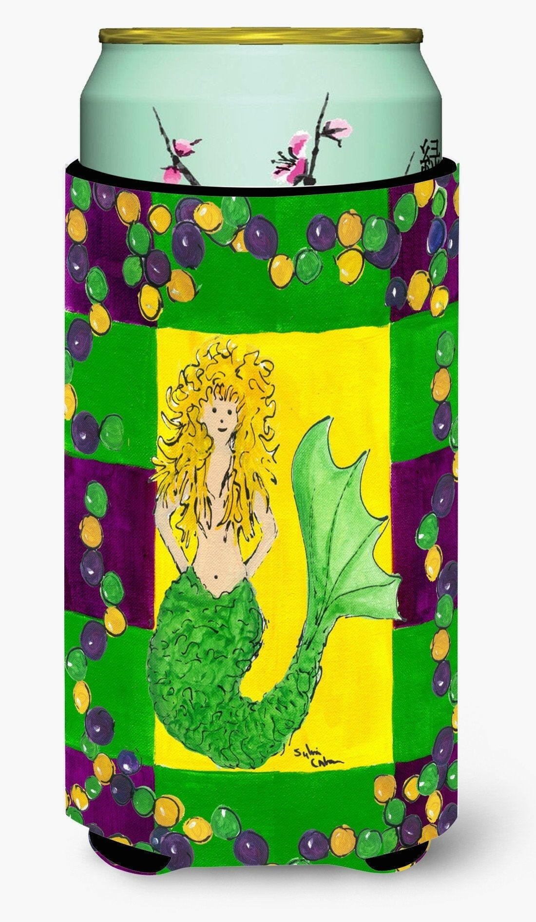 Mardi Gras Mermaid Tall Boy Hugger Can Cooler Sleeve Machine Washable Drink Collapsible Insulator Beverage Insulated Holder