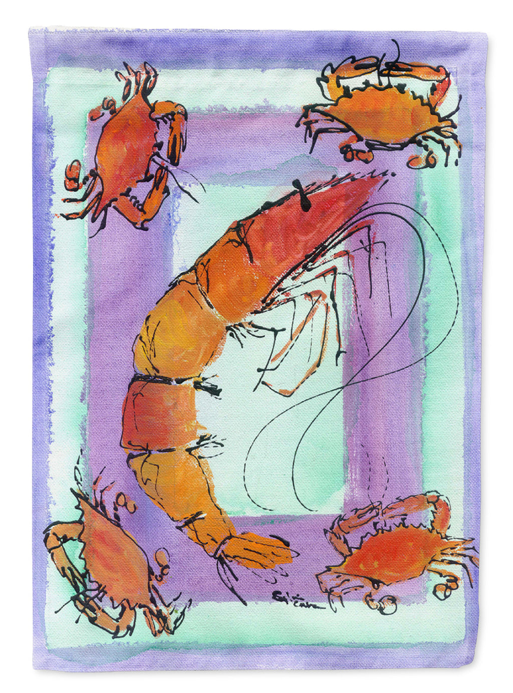 Shrimp and Crab House Flag 28x40 Porch Sleeve Pole Decorative Outside Yard Banner Artwork Wall Hanging, Polyester