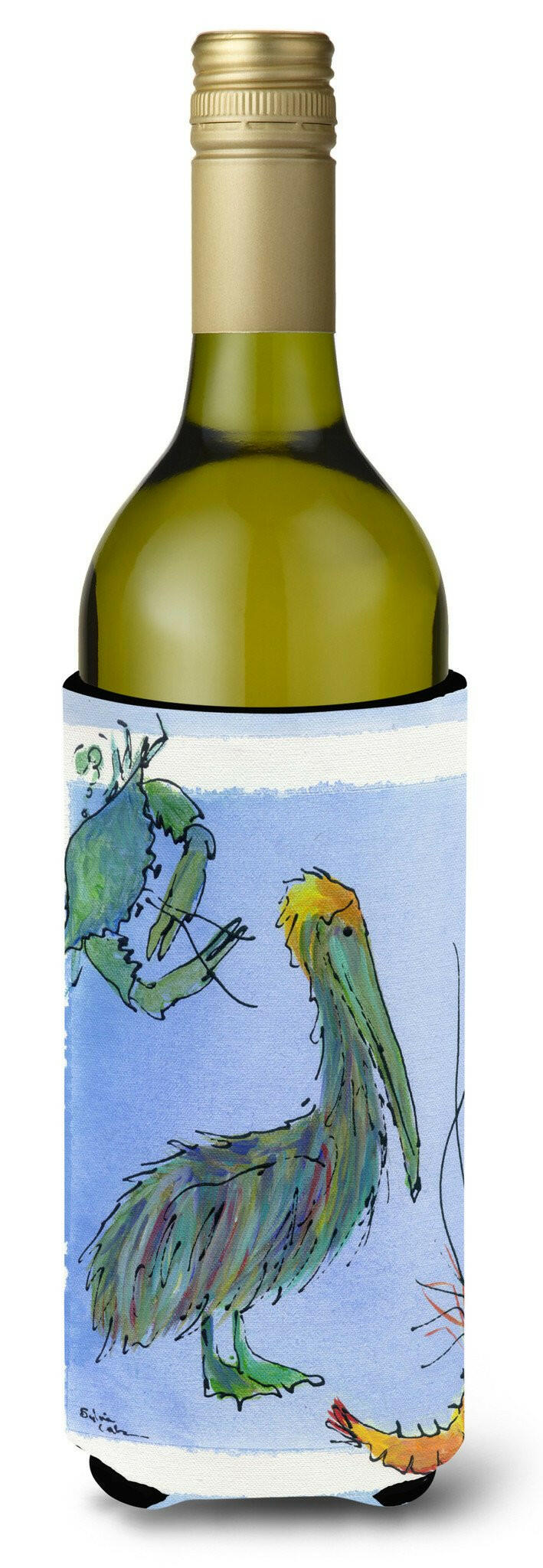 Pelican Shrimp and Crab Wine Bottle Hugger Gift Sleeve for Standard 750 ml Bottles, Insulated Reusable Also Fits Mini Shot & Pint Bottles