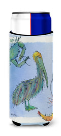 Pelican Shrimp and Crab Slim Can Hugger , Insulated Foam Hugger for 12 oz Slim Cans, Beer Bottles & Water Bottles, Printed in USA