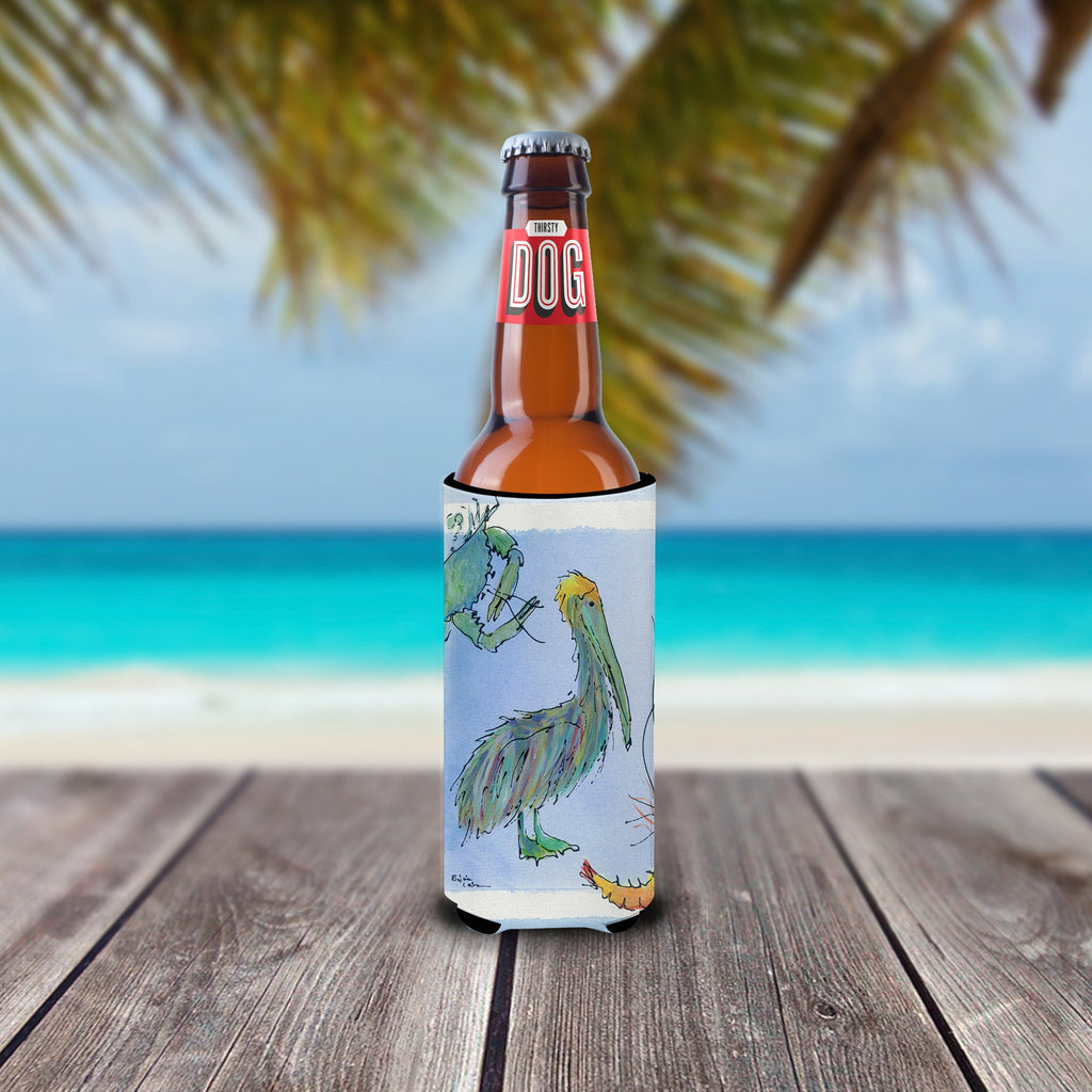 Pelican Shrimp and Crab Slim Can Hugger , Insulated Foam Hugger for 12 oz Slim Cans, Beer Bottles & Water Bottles, Printed in USA