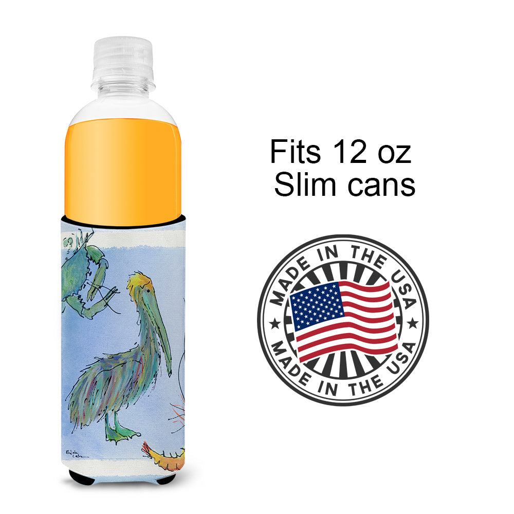 Pelican Shrimp and Crab Slim Can Hugger , Insulated Foam Hugger for 12 oz Slim Cans, Beer Bottles & Water Bottles, Printed in USA