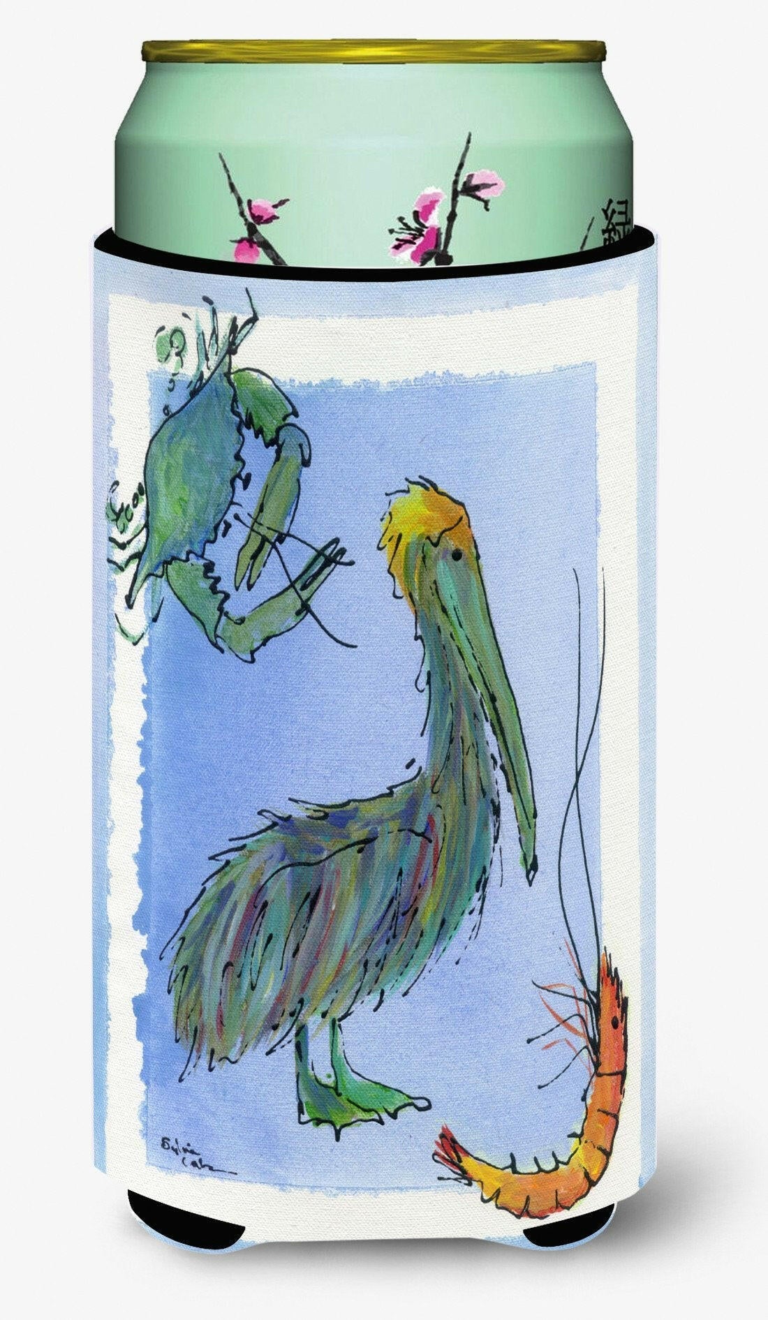 Pelican Shrimp and Crab Tall Boy Hugger Can Cooler Sleeve Machine Washable Drink Collapsible Insulator Beverage Insulated Holder