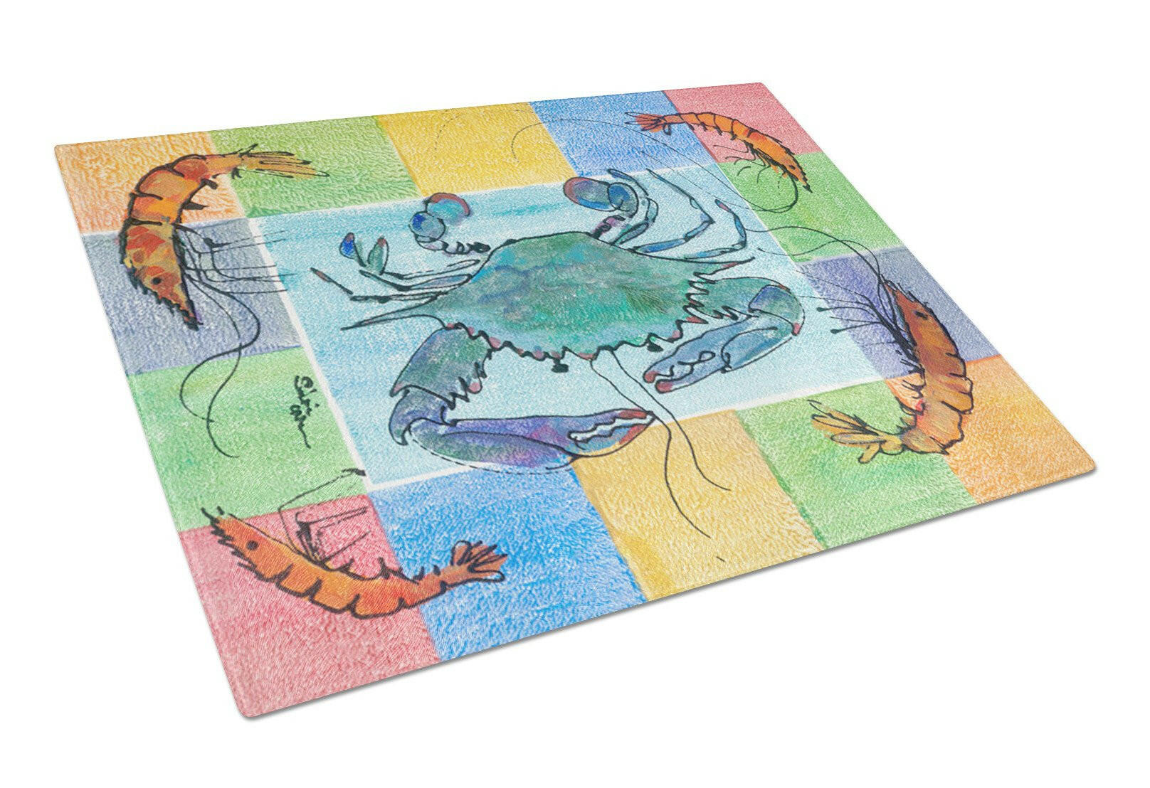 Crab Cutting Board Tempered Glass Kitchen Cutting Surface, Heat Resistant Chopping, Non-Slip Feet, Food Prep & Serving