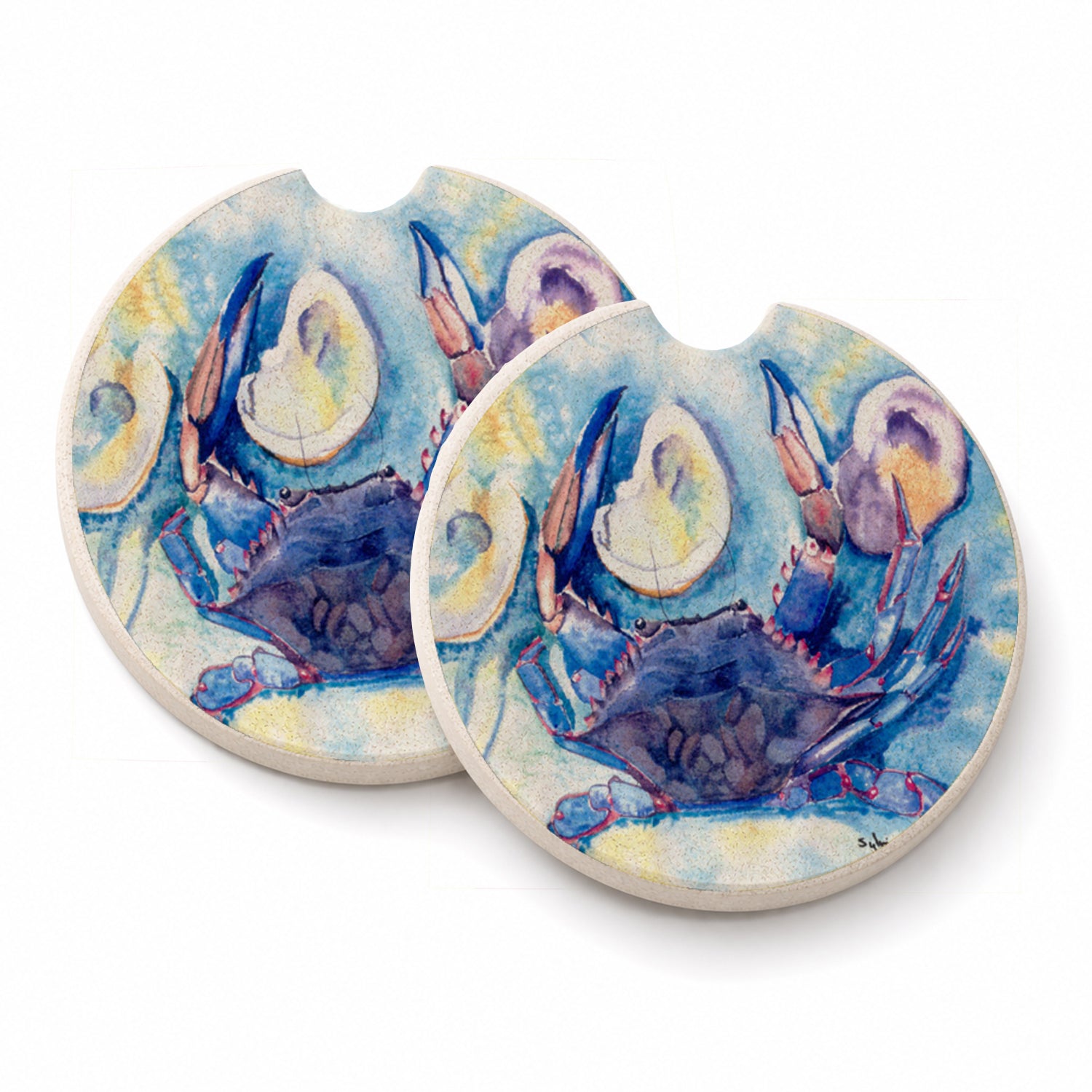 Crab   Set of 2 Cup Holder Car Coasters Absorbent Round Sandstone Coasters Gifts for Men or Women, 2.5, Multicolor