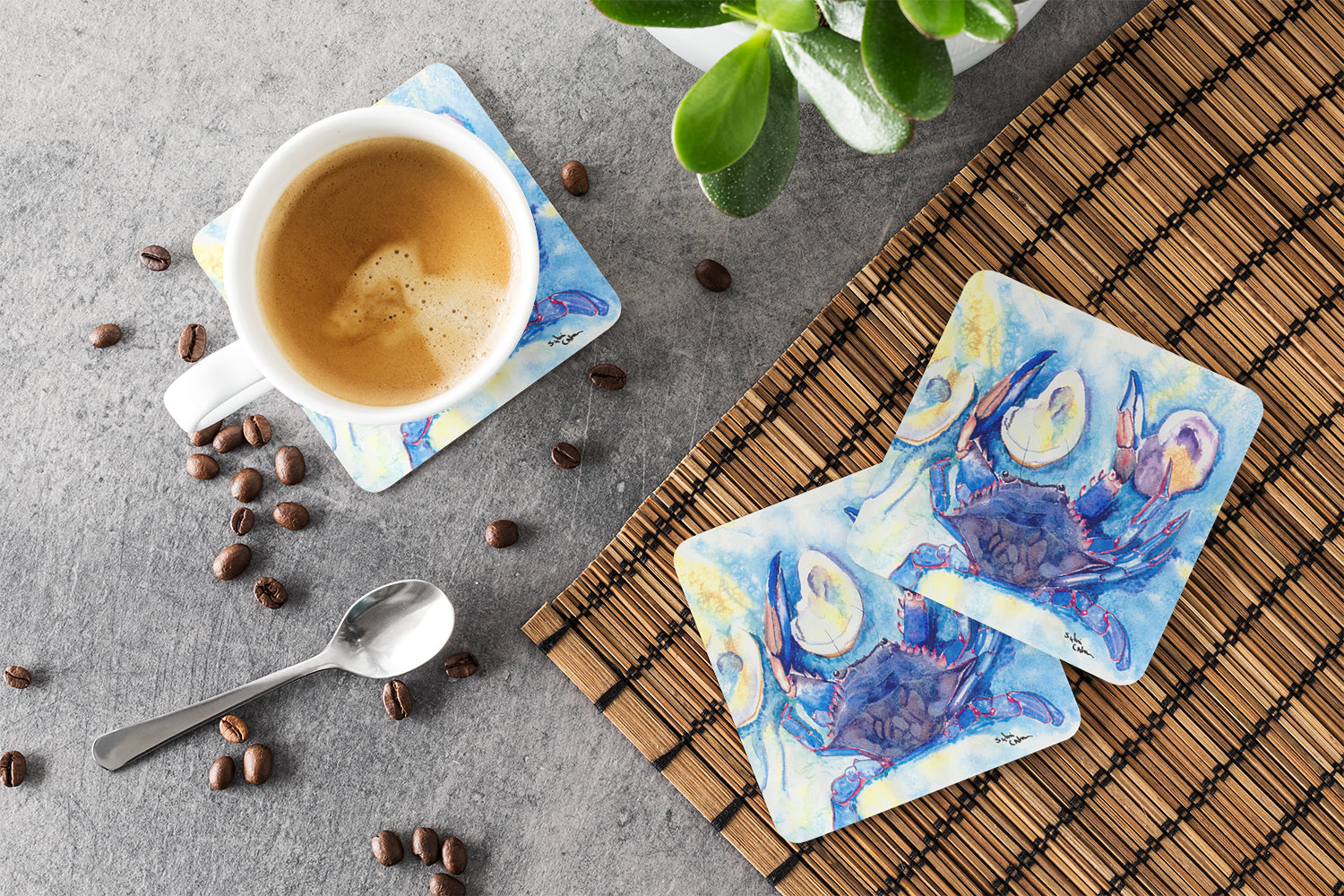 Crab   Foam Coasters Set of 4 Cup Coasters for Indoor Outdoor, Tabletop Protection, Anti Slip, Mouse pad Material
