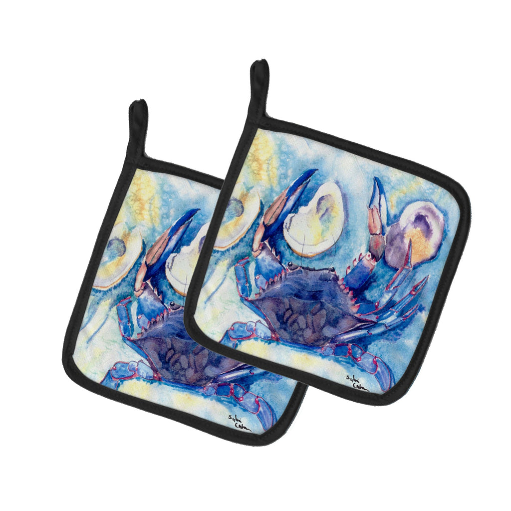 Crab   Pot Holder Set of 2 Heat Resistant Quilted Hot Pads 7.5 x 7.5 Inch, Insulated Kitchen Trivets for Cooking & Baking