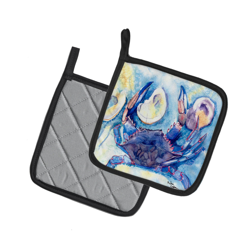 Crab   Pot Holder Set of 2 Heat Resistant Quilted Hot Pads 7.5 x 7.5 Inch, Insulated Kitchen Trivets for Cooking & Baking