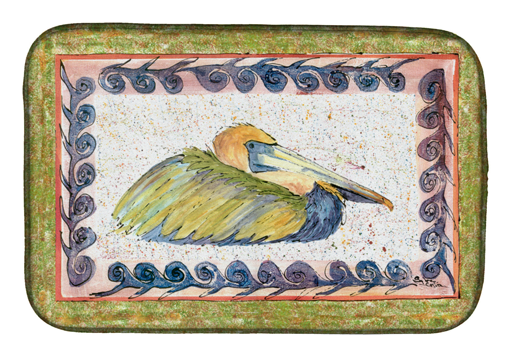 Bird - Pelican Dish Drying Mat Absorbent Dish Drying Mat Pad for Kitchen Counter Dish Drainer Mat for Countertop, 14 x 21", Multicolor