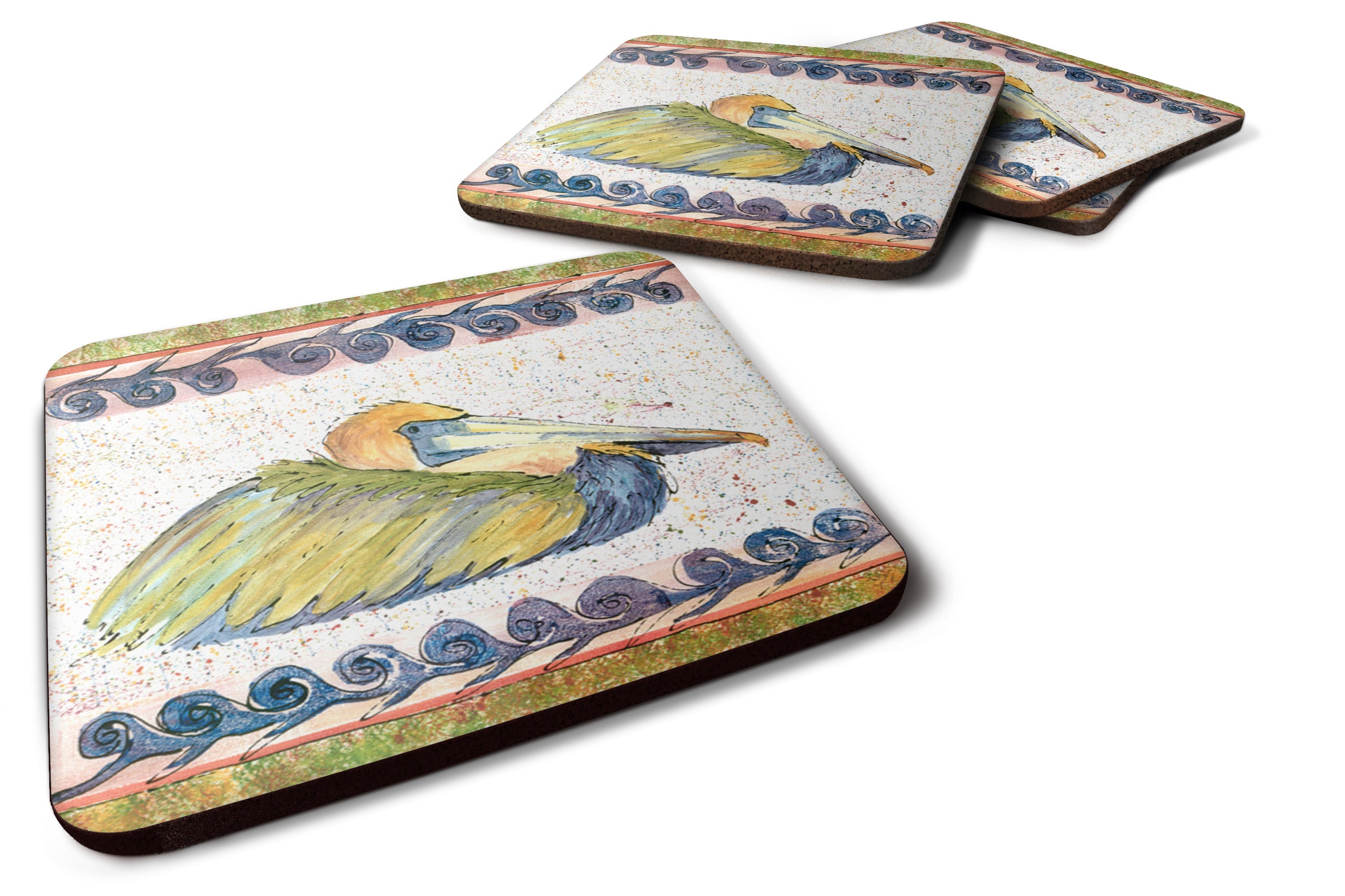 Bird - Pelican Foam Coasters Set of 4 Cup Coasters for Indoor Outdoor, Tabletop Protection, Anti Slip, Mouse pad Material