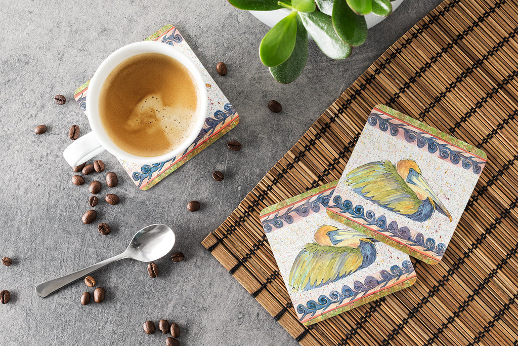 Bird - Pelican Foam Coasters Set of 4 Cup Coasters for Indoor Outdoor, Tabletop Protection, Anti Slip, Mouse pad Material