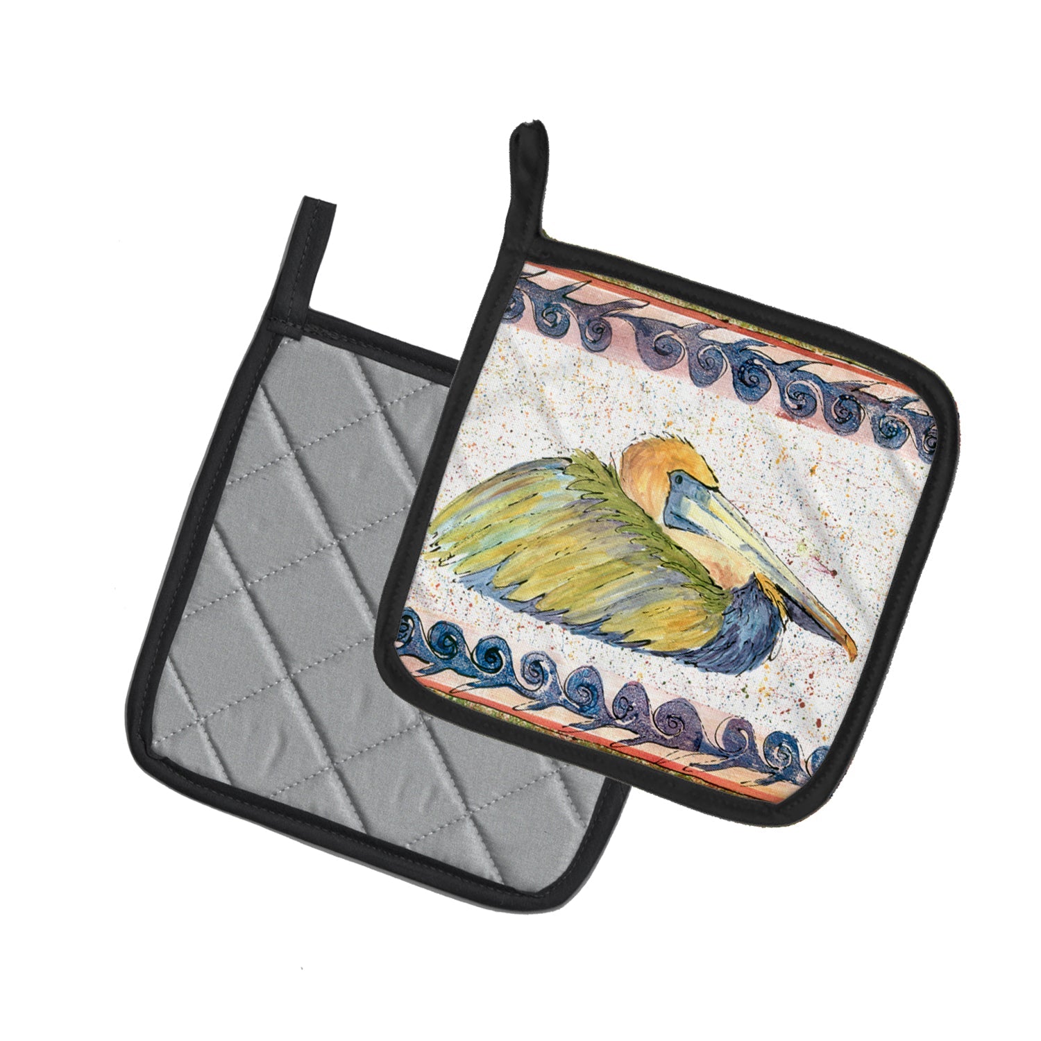 Bird - Pelican Pot Holder Set of 2 Heat Resistant Quilted Hot Pads 7.5 x 7.5 Inch, Insulated Kitchen Trivets for Cooking & Baking