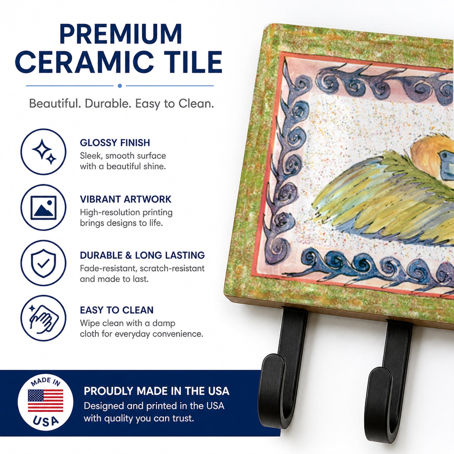 Bird - Pelican Leash or Key Holder Wall Hooks, Coat Rack Wall Mount, for Hanging Keys, Towels, Aprons, Leashes