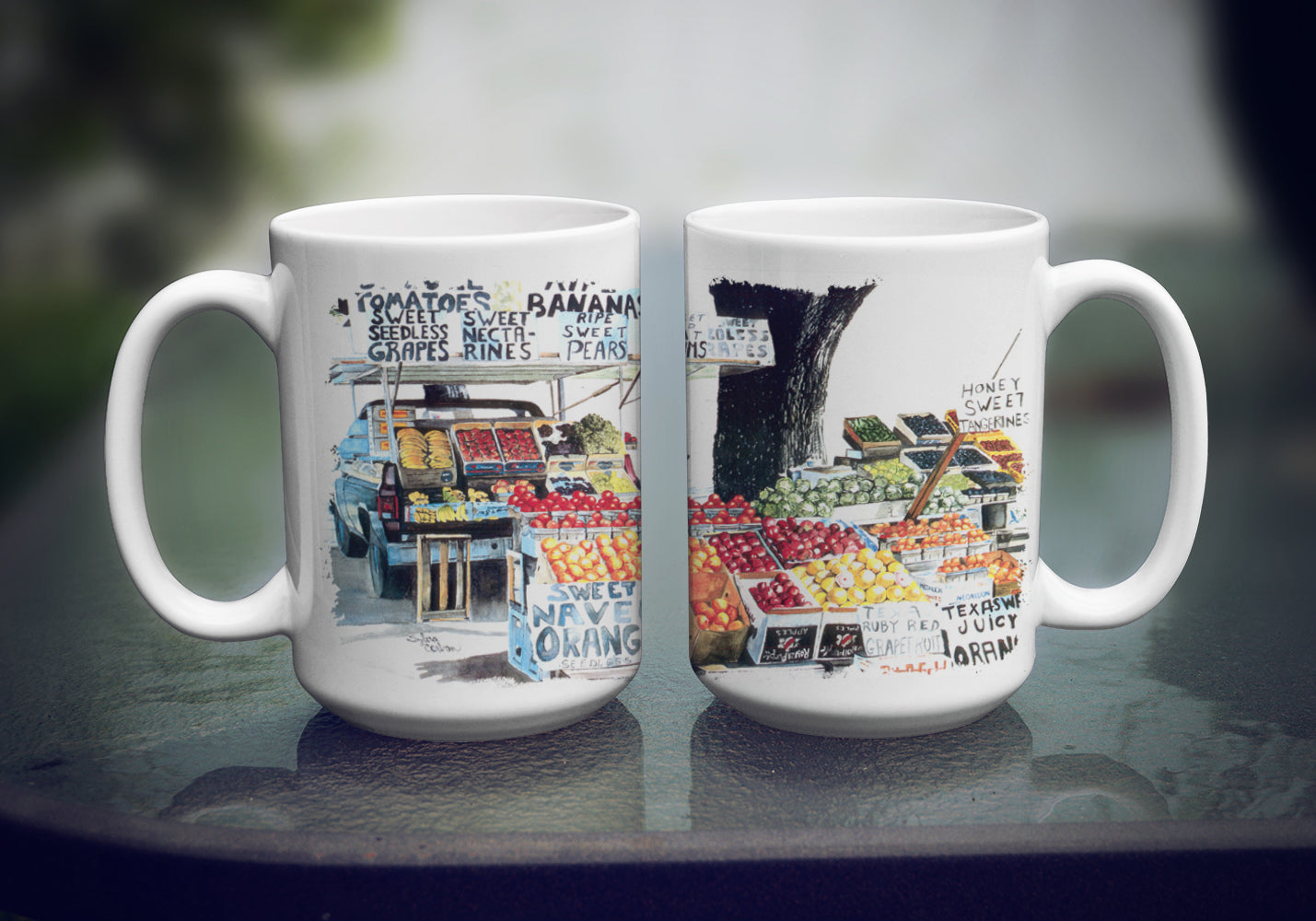 Fruit Stand Ceramic Coffee Mug 15 oz Decorative Large C Handle Mug Cup for Tea, Cocoa Hot Chocolate