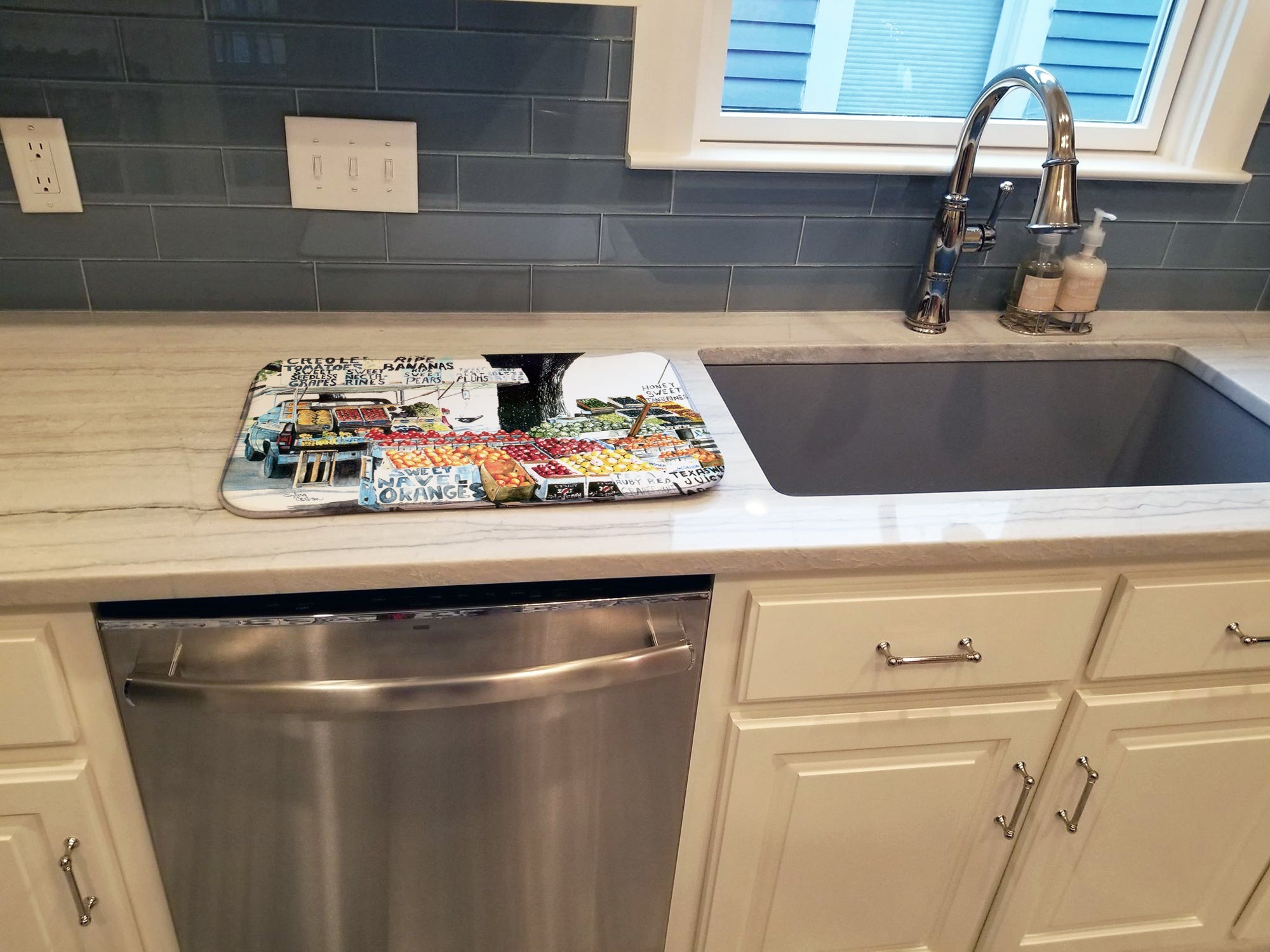 Fruit Stand Dish Drying Mat Absorbent Dish Drying Mat Pad for Kitchen Counter Dish Drainer Mat for Countertop, 14 x 21", Multicolor
