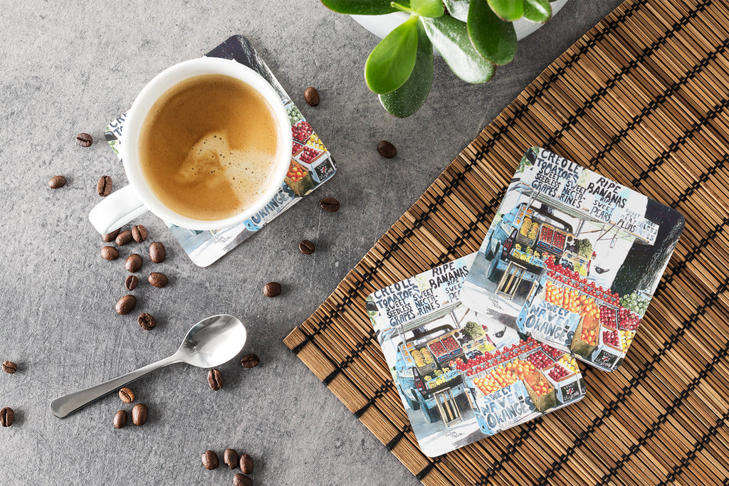 Fruit Stand Foam Coasters Set of 4 Cup Coasters for Indoor Outdoor, Tabletop Protection, Anti Slip, Mouse pad Material